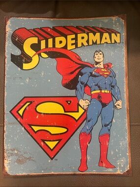 DC Comics Superman Retro Metal Sign - Blue, Red & Yellow by Desperate Enterprise